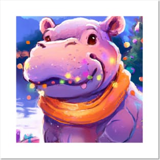 Cute Hippopotamus Drawing Posters and Art